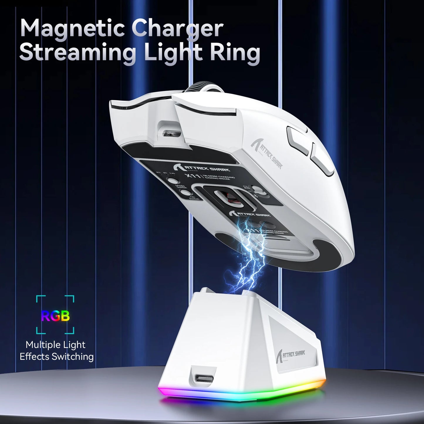 Attack Shark X11 Wireless Mouse,Tri-Mode Connection 2.4GHz/Wired/Bluetooth PAW3311 22000DPI 400IPS RGB PC Gaming Mouse