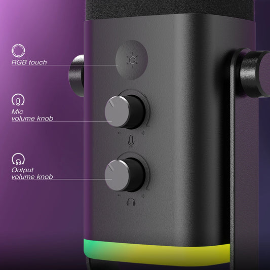 USB/XLR Gaming Microphone with Touch Mute & Headphone Jack
