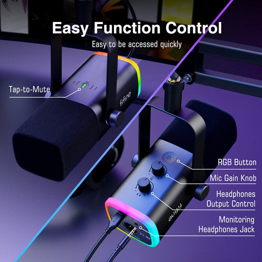 FIFINE AmpliGame AM8T USB/XLR Gaming Microphone Kit with RGB & Arm Stand