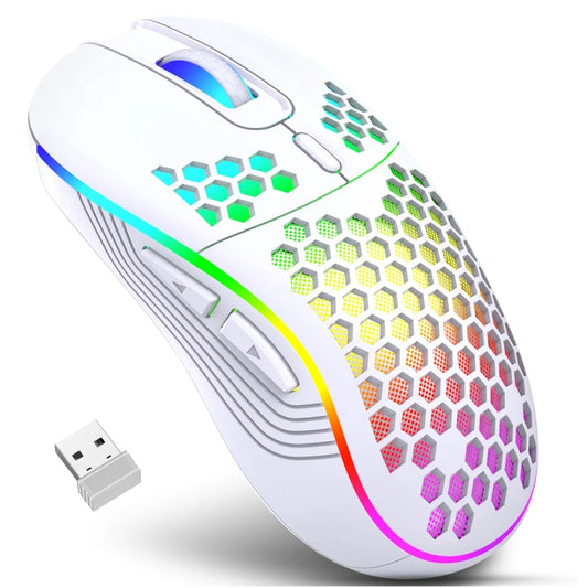 2.4G Wireless Gaming Mouse with RGB Lighting, Adjustable DPI & Ergonomic Honeycomb Design"
