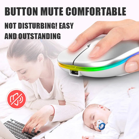 Bluetooth 5.0 Wireless Mouse 1600DPI RGB - Rechargeable for Laptop & PC
