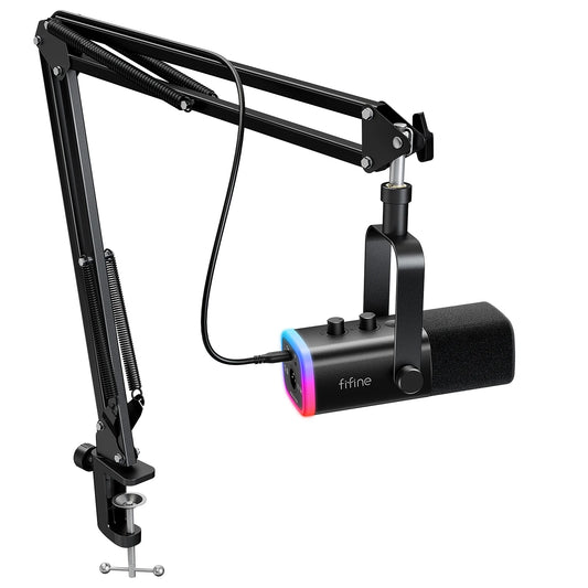 FIFINE AmpliGame AM8T USB/XLR Gaming Microphone Kit with RGB & Arm Stand