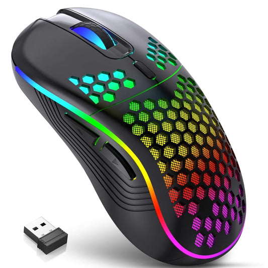 2.4G Wireless Gaming Mouse with RGB Lighting, Adjustable DPI & Ergonomic Honeycomb Design"