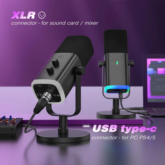 USB/XLR Gaming Microphone with Touch Mute & Headphone Jack