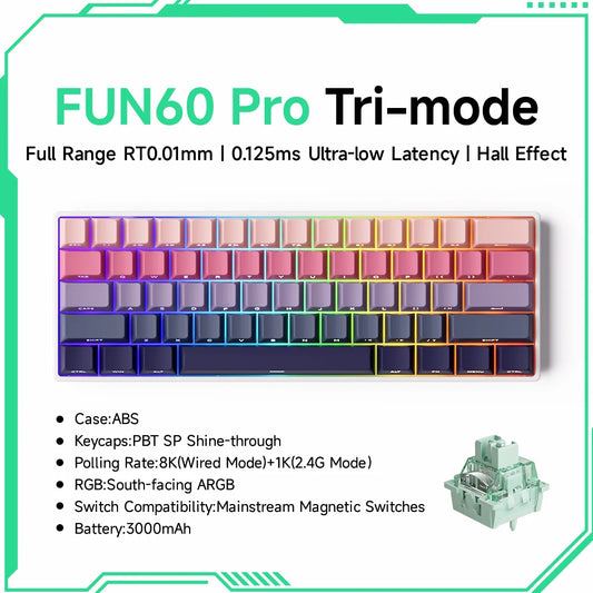 Akko FUN60 PRO 60% Wireless Mechanical Keyboard - 8KHz Rapid Trigger