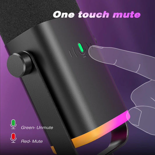 USB/XLR Gaming Microphone with Touch Mute & Headphone Jack