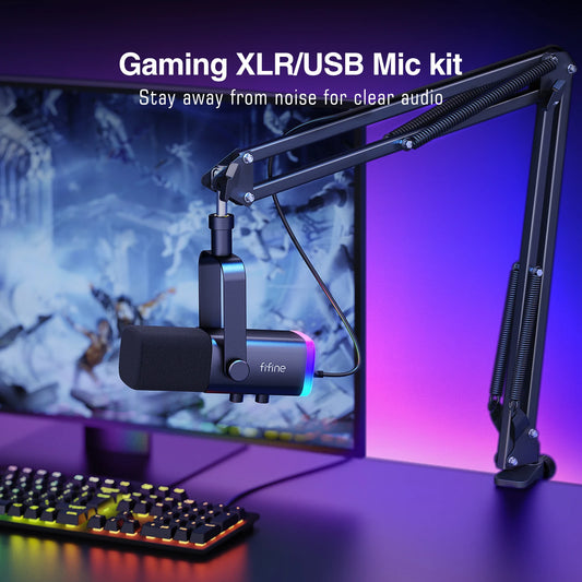 FIFINE AmpliGame AM8T USB/XLR Gaming Microphone Kit with RGB & Arm Stand