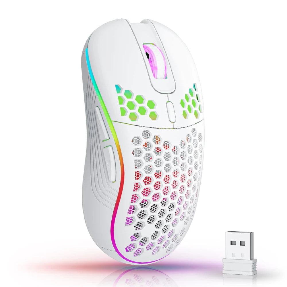 2.4G Wireless Gaming Mouse with RGB Lighting, Adjustable DPI & Ergonomic Honeycomb Design"