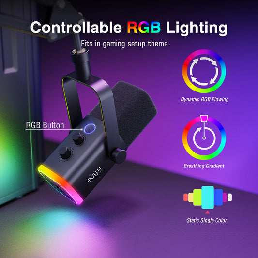 FIFINE AmpliGame AM8T USB/XLR Gaming Microphone Kit with RGB & Arm Stand