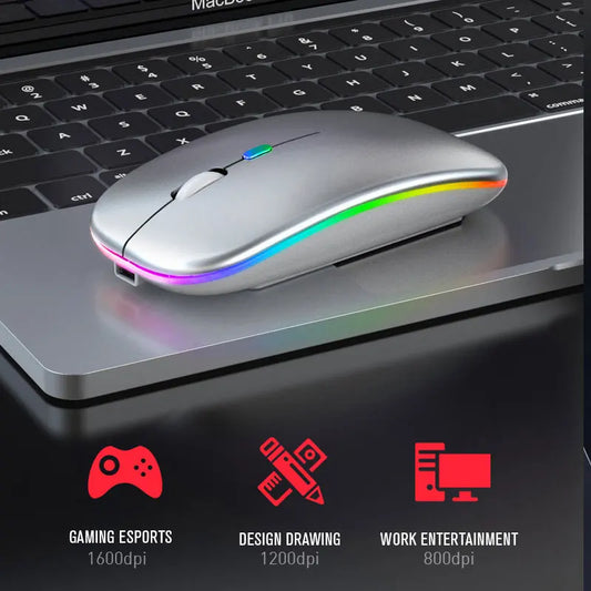 Bluetooth 5.0 Wireless Mouse 1600DPI RGB - Rechargeable for Laptop & PC